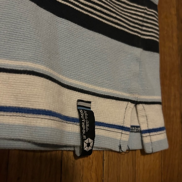 Vintage Southpole Polo Shirt Mens L Blue/Black/White Striped Hip Hop Urban Y2K - Picture 2 of 6